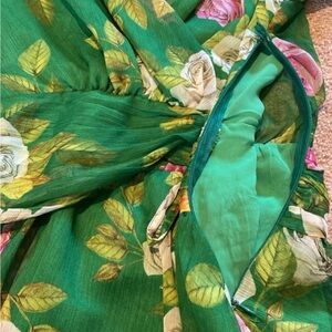 Floral Green Dress with Pink and White Roses
